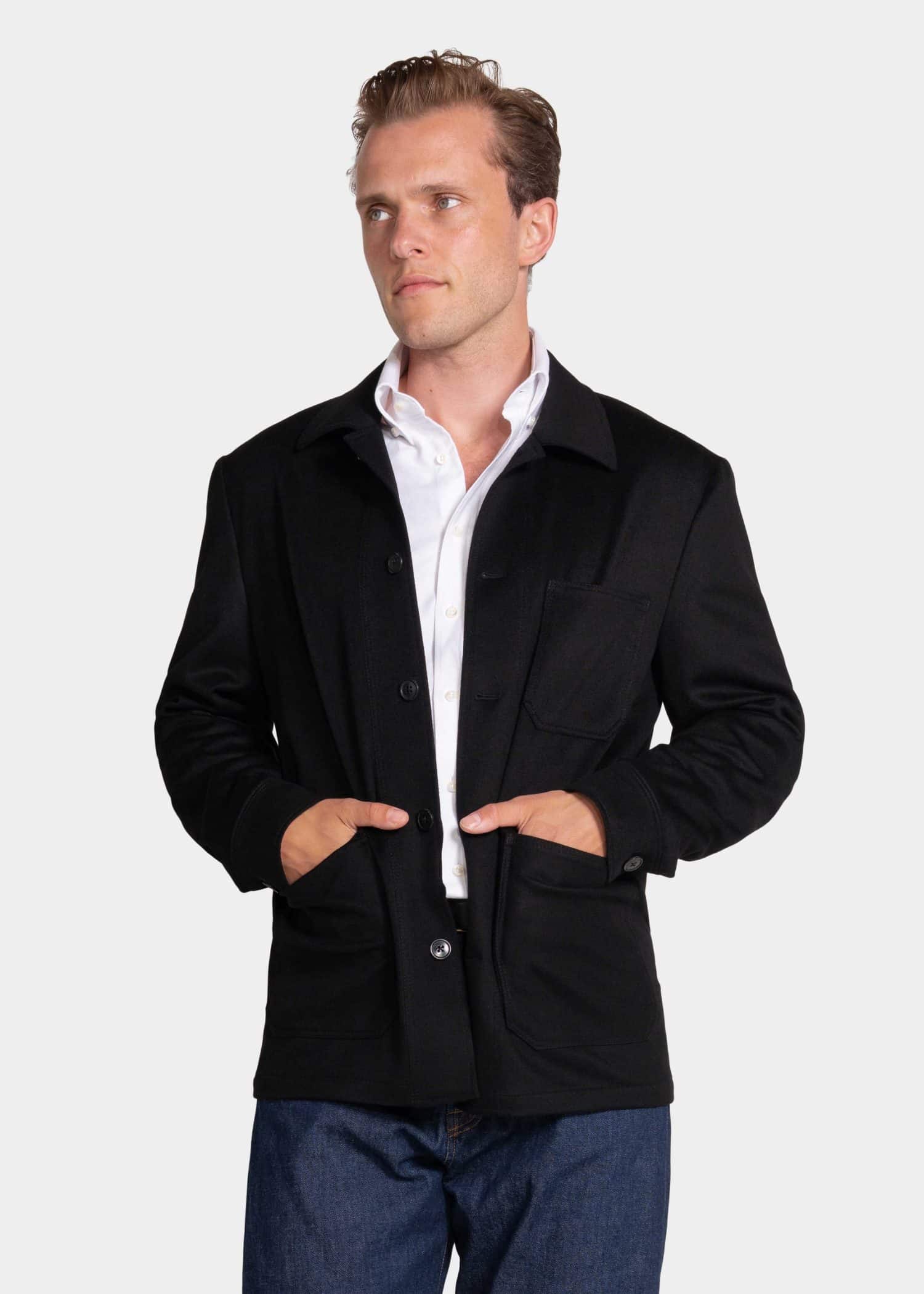 5 mond custom made black doeskin workwear jacket