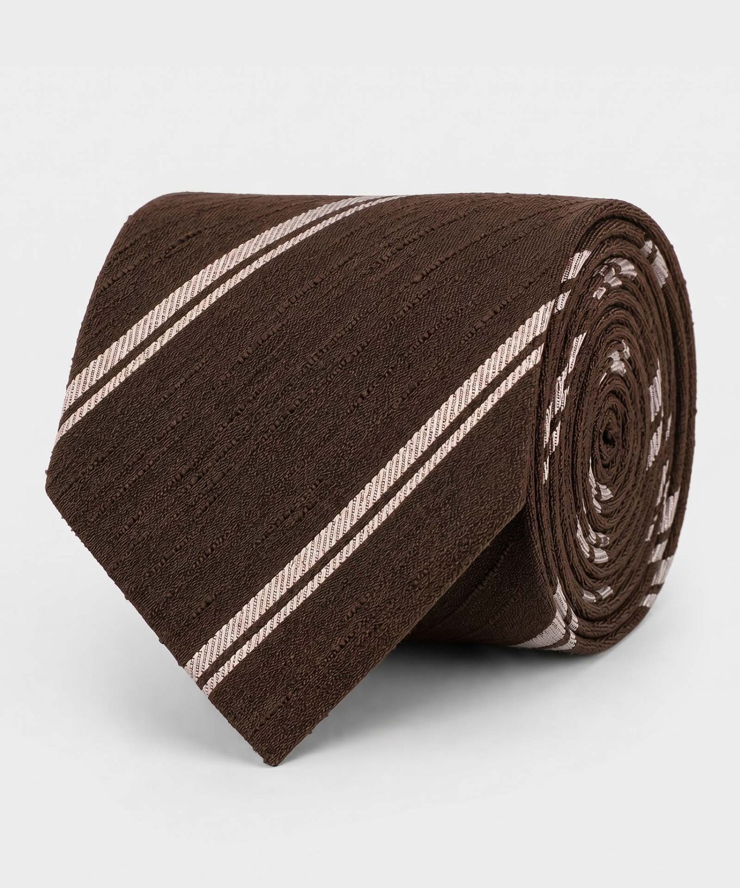 Mond tie brownwhite shantung untipped silk tie - - mond