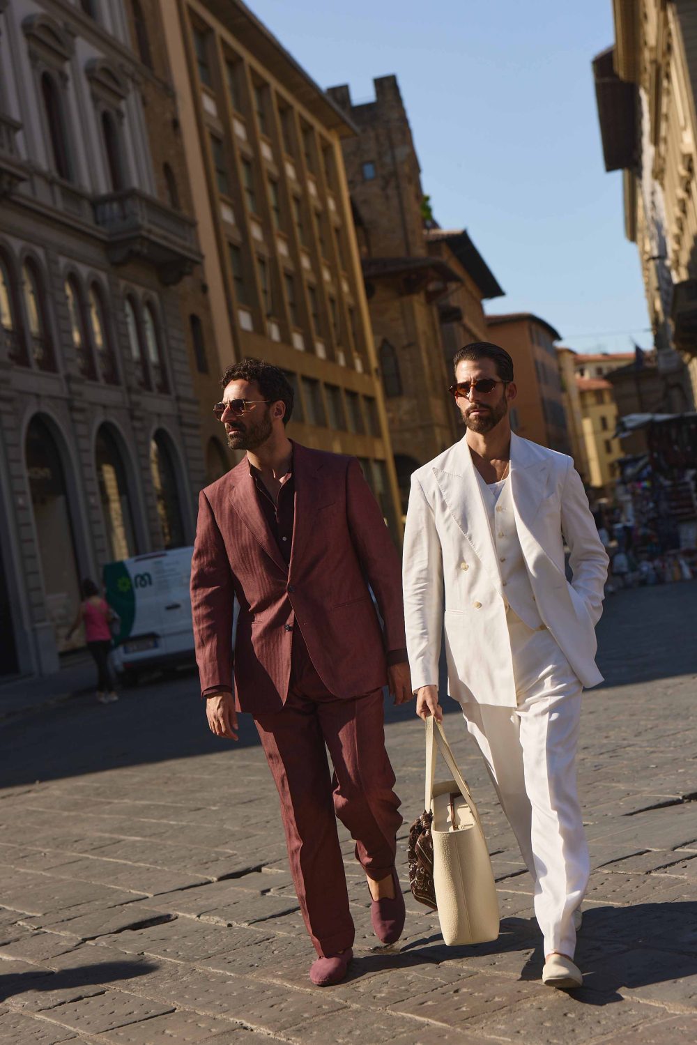 Giorgio giangiulio at pitti uomo 110 wearing a burgundy herringbone suit custom made by mond 17