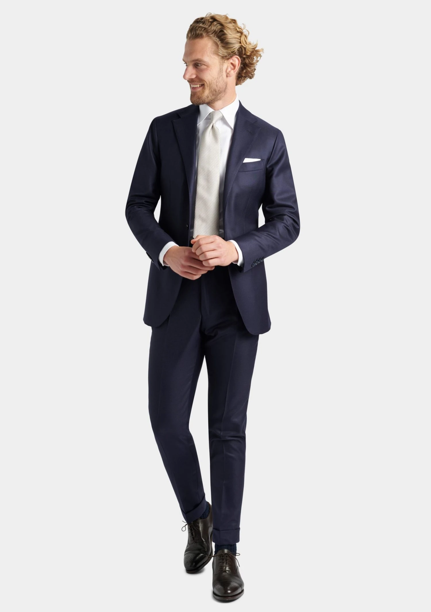 shiny scandinavy blue suit custom made