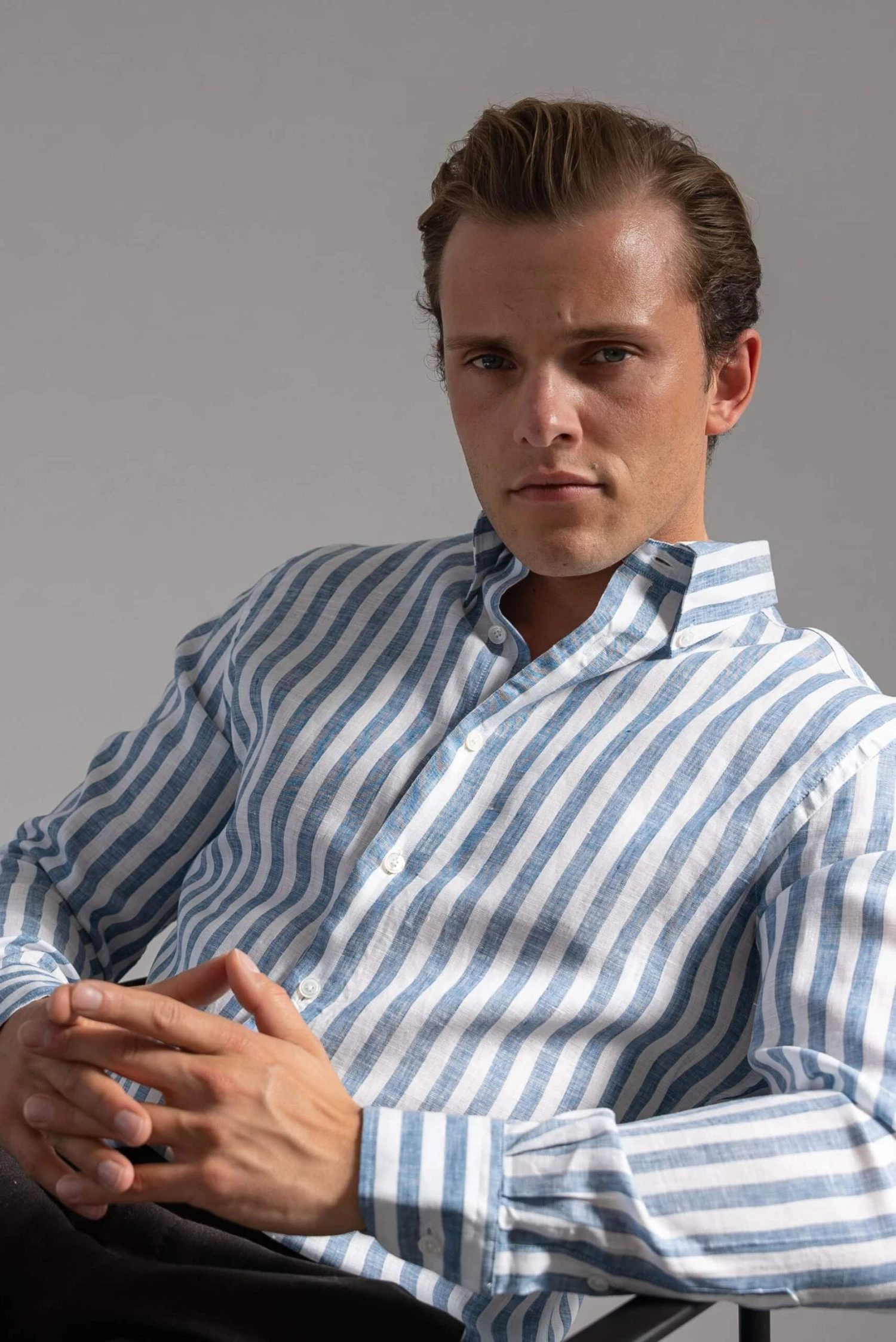 White_Blue Butcher Stripe Linen shirt