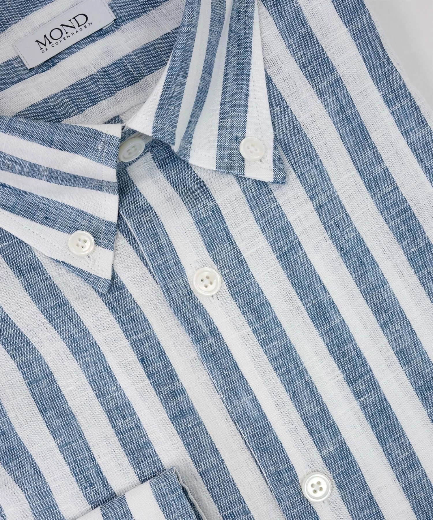 White Blue Butcher Stripe Linen details