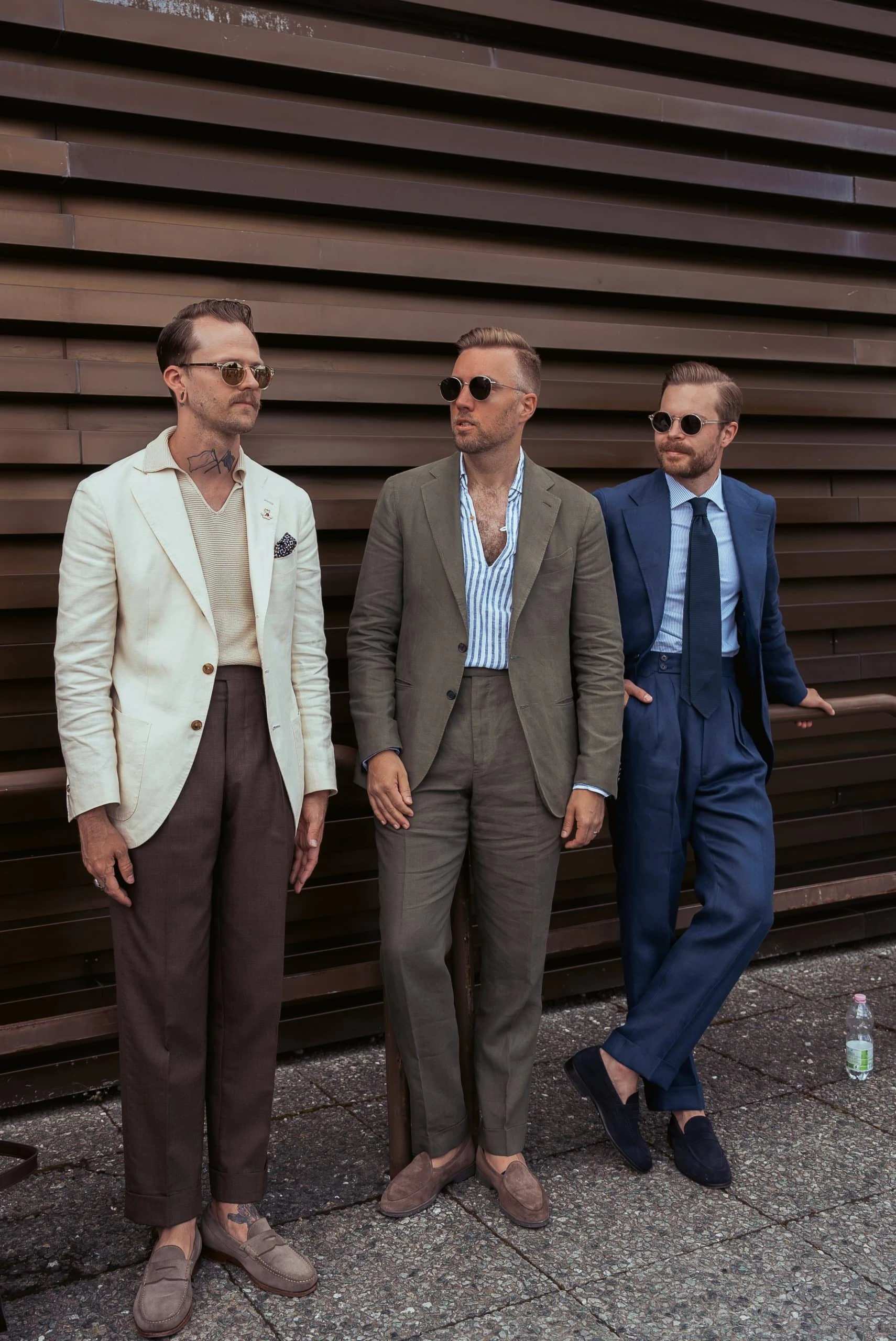 green linen suits and separates worn at pitti uomo