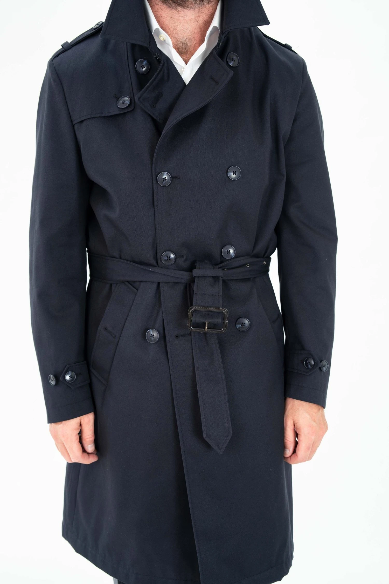 navy blue custom made men's trench coat