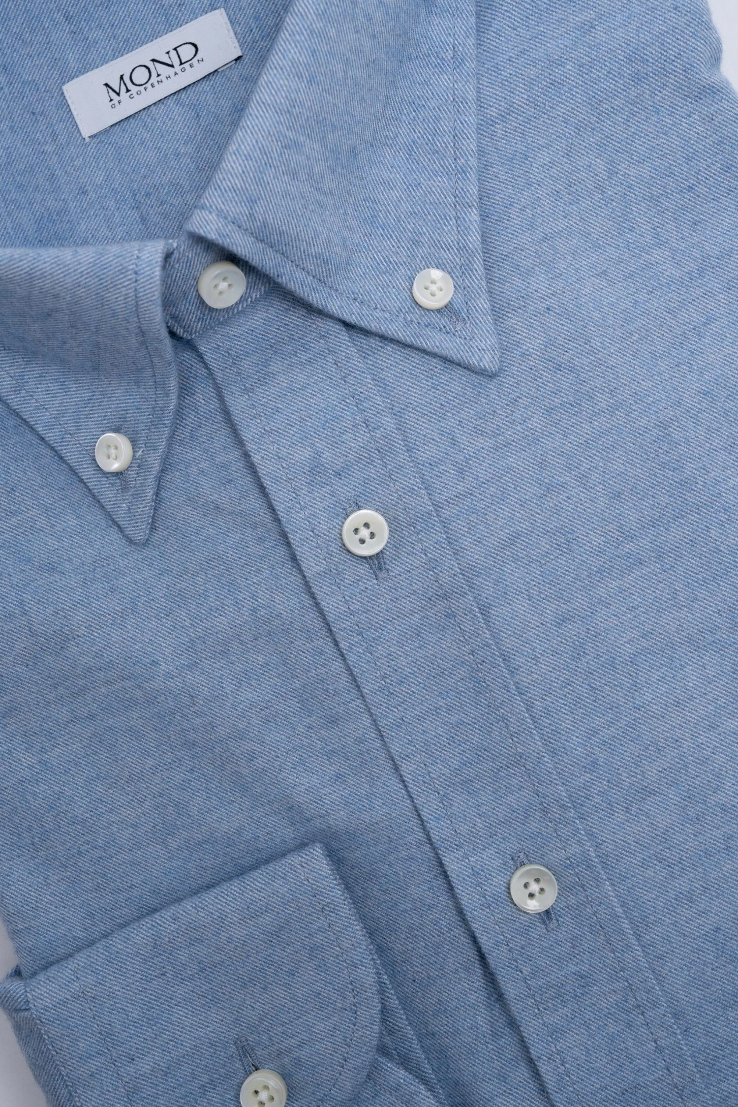 Light Blue Kashco cotton and cashmere mix shirt custom made by mond of copenhagen