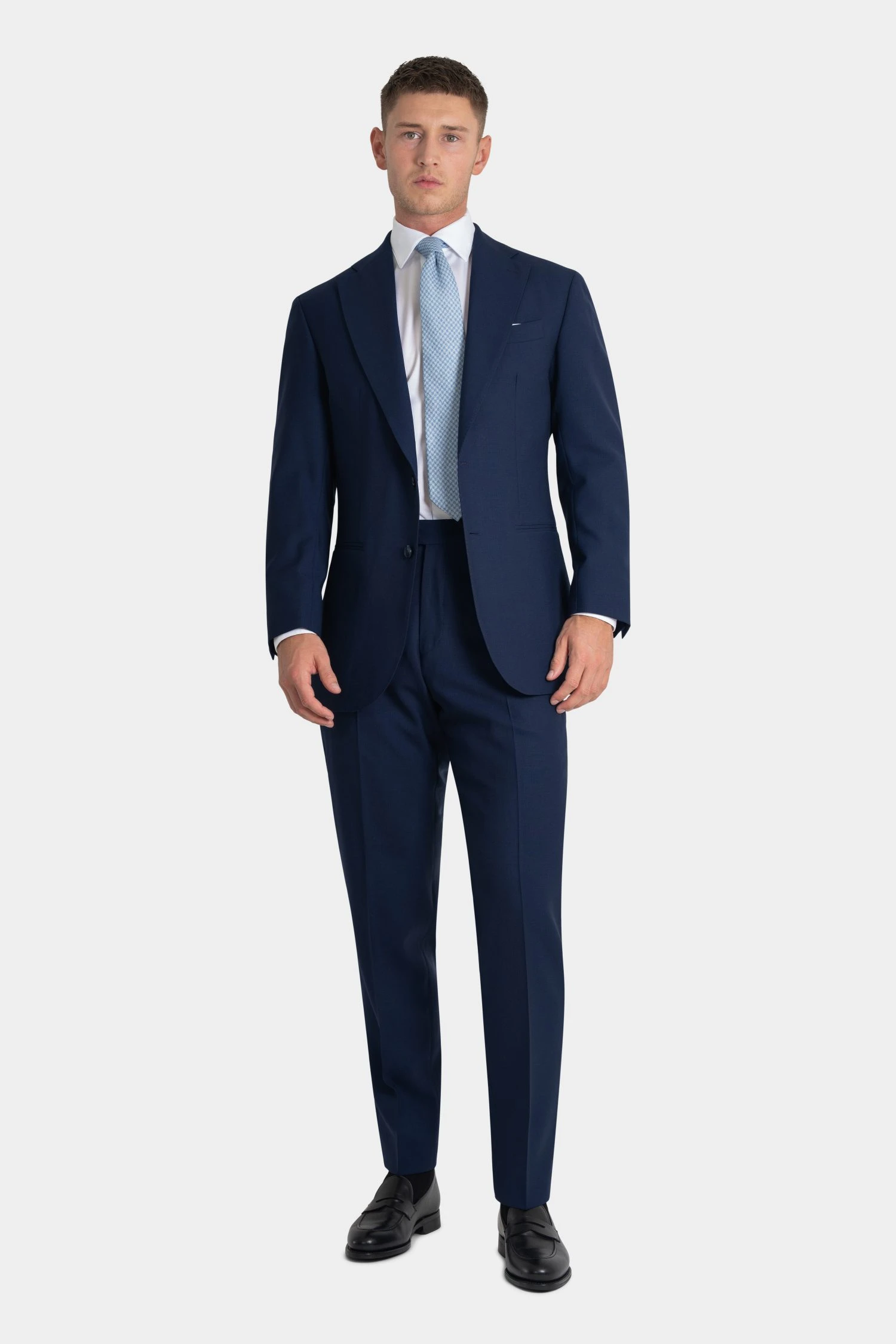 Navy melange suit in twistair fabric, made to measure tailored by Mond