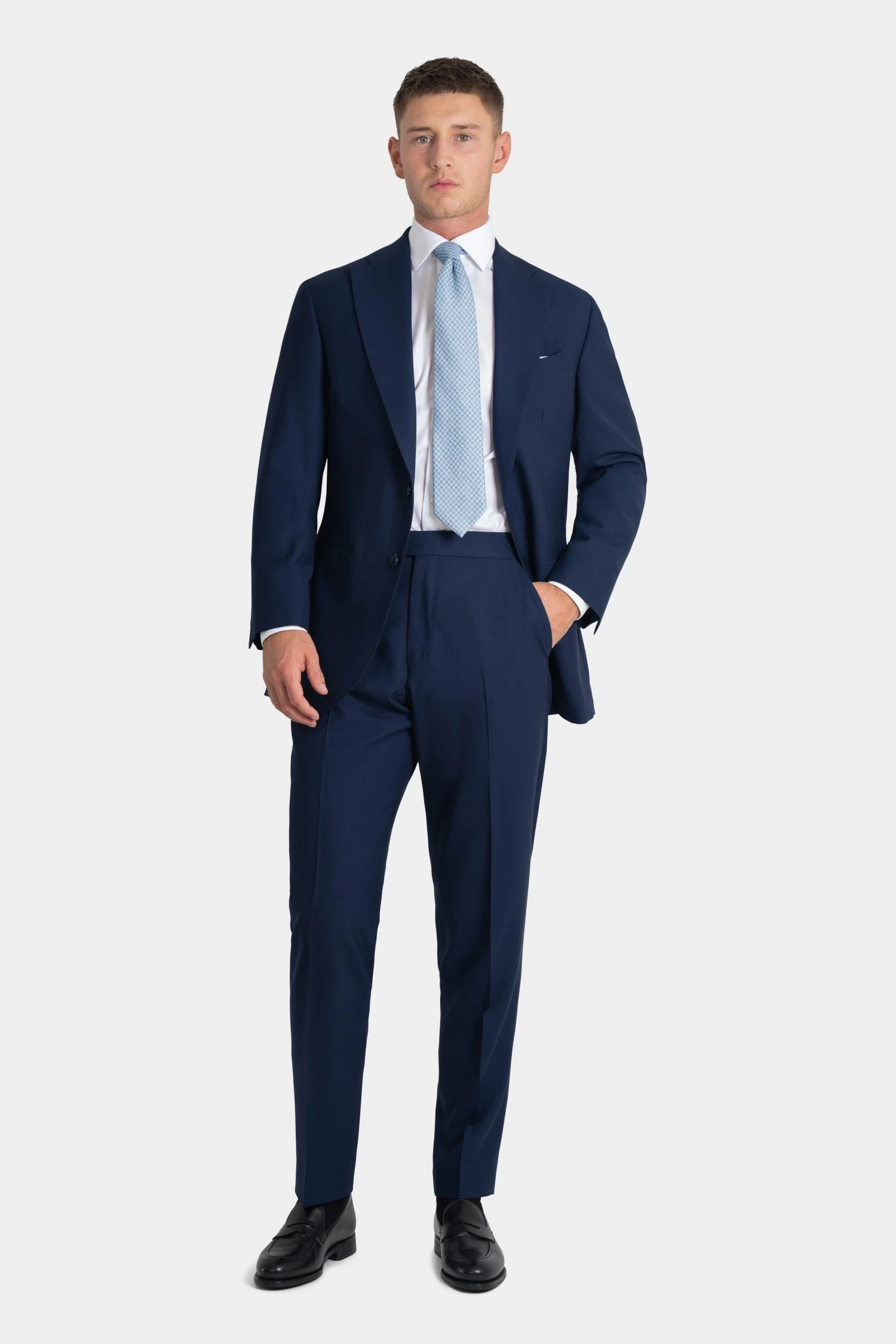 navy melange suit in twistair fabric, made to measure tailored by Mond