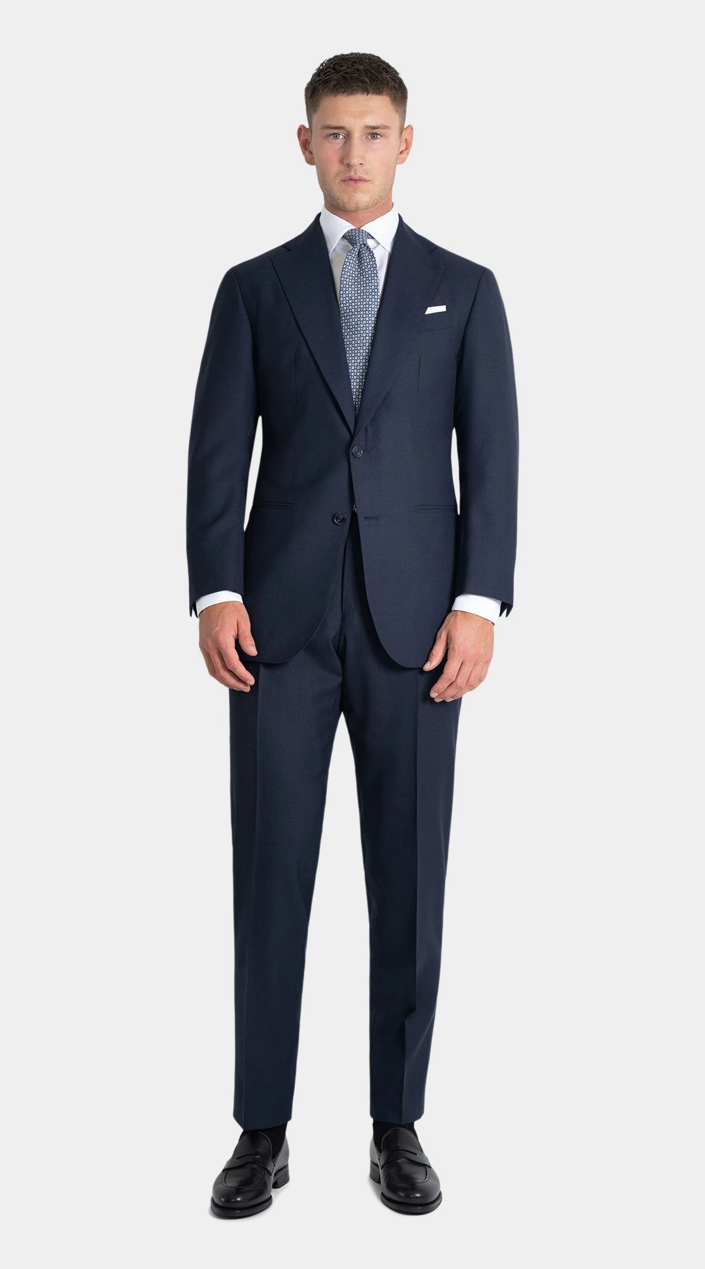 Navy melange suit in twistair fabric, made to measure tailored by Mond