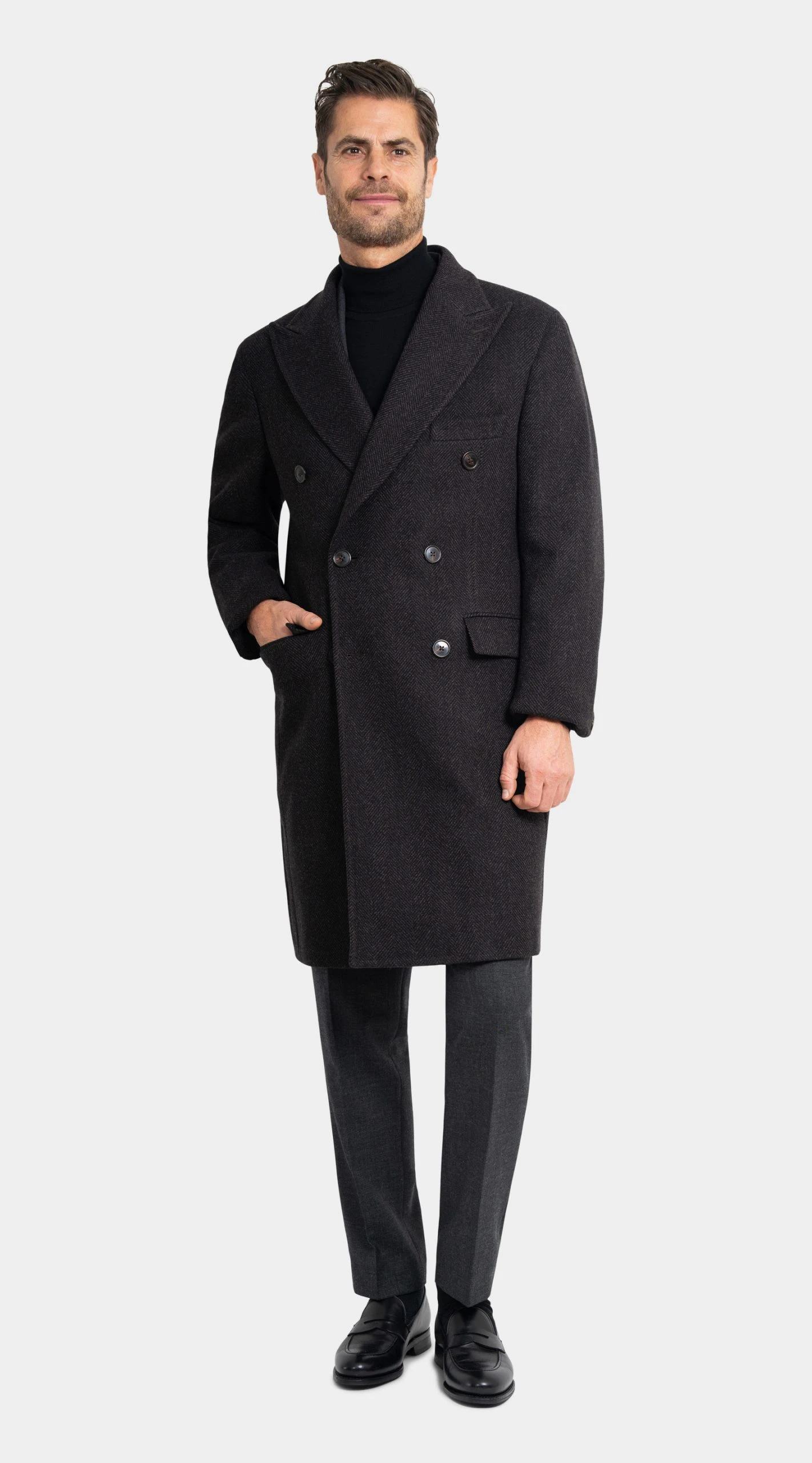 Brown Wool and Cashmere Herringbone Overcoat by mond of copenhagen