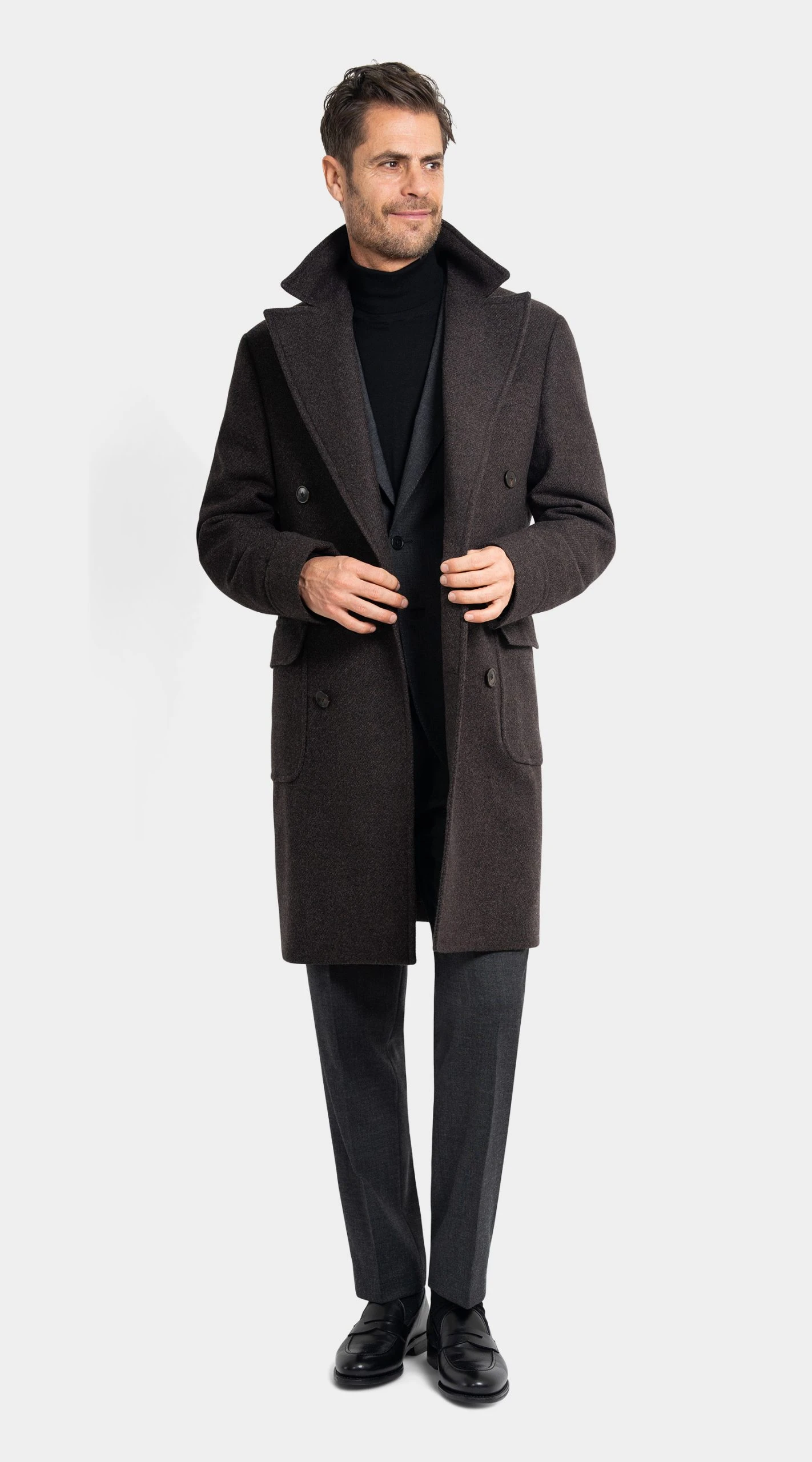 cashmere coat in brown, double-breasted