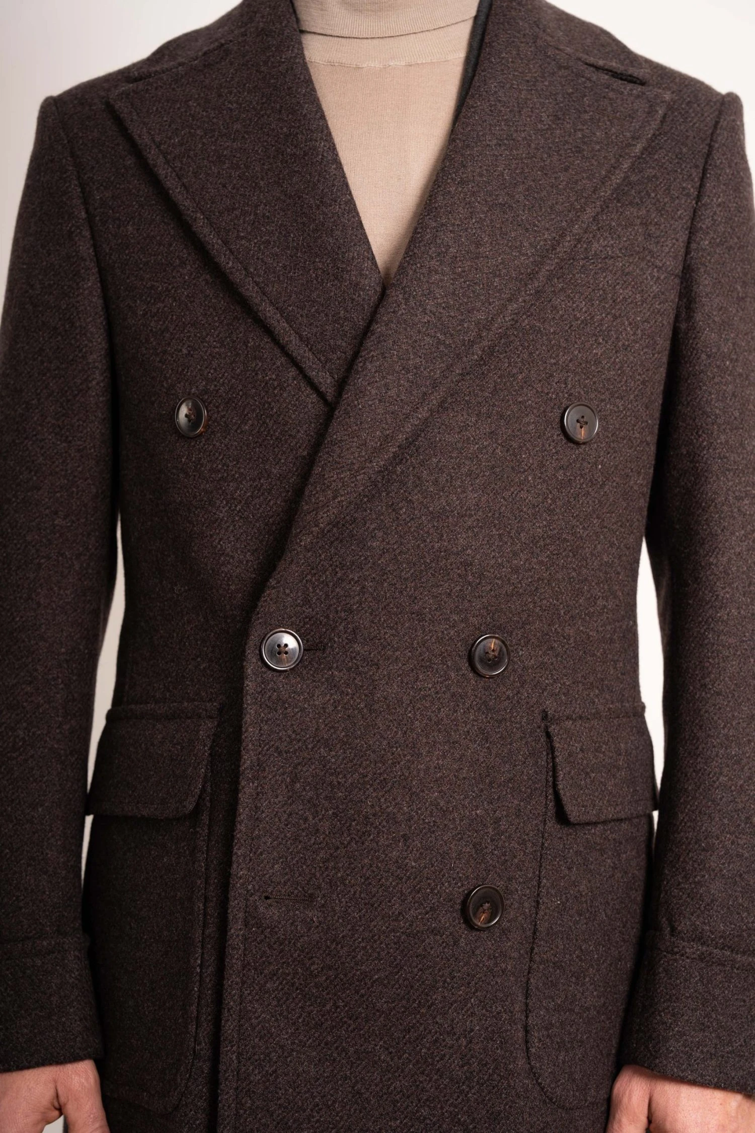 closeup Brown Wool and Cashmere Overcoat