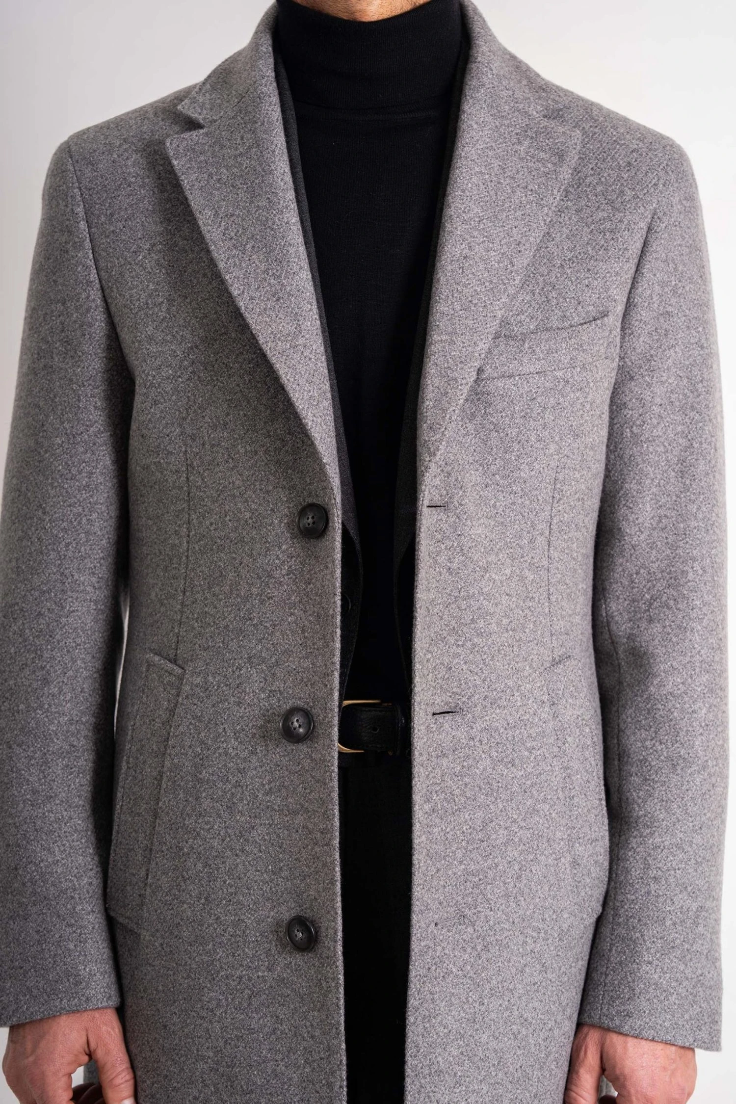 closeup Light Grey Wool and Cashmere Overcoat
