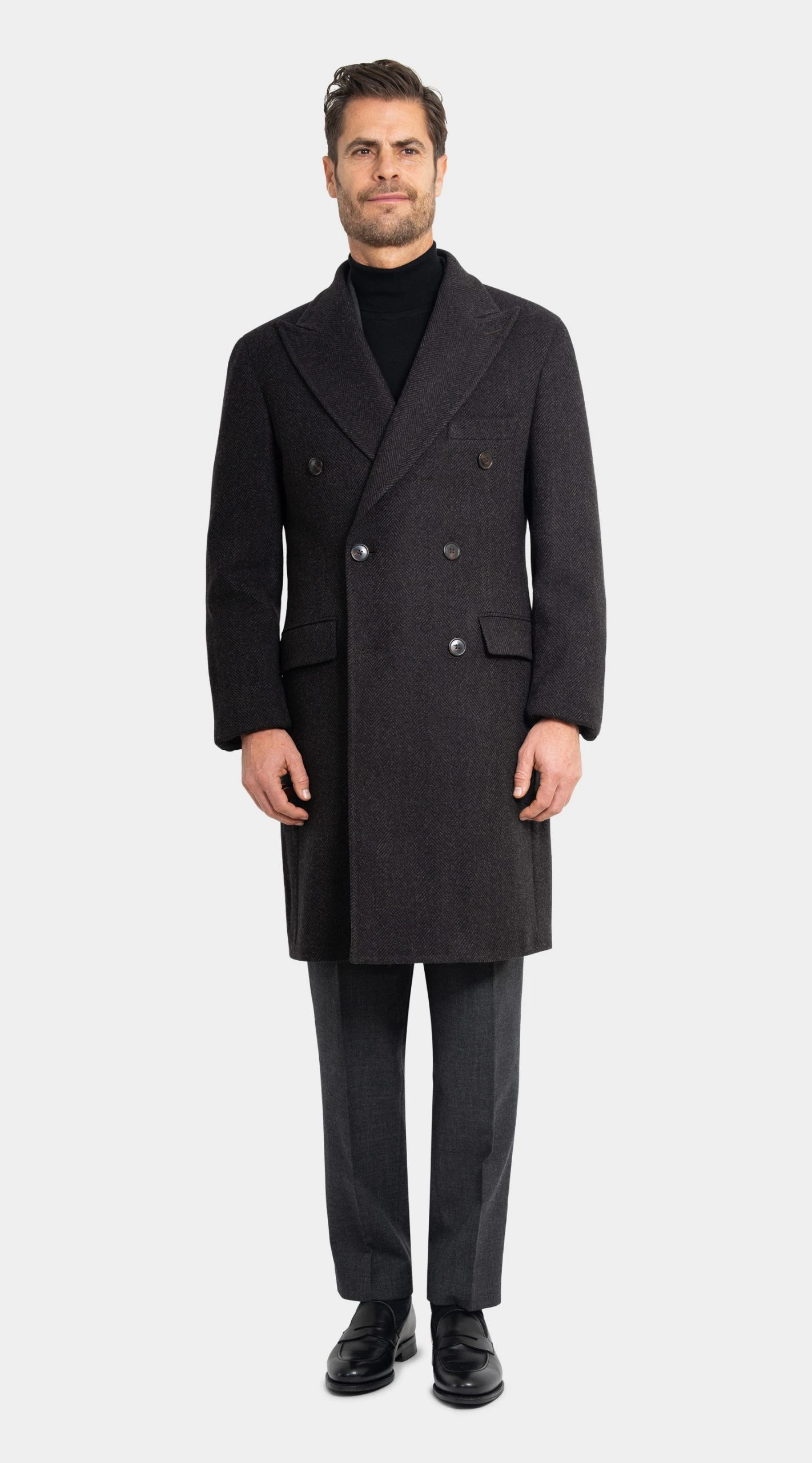 custom made Brown Wool and Cashmere Herringbone Overcoat