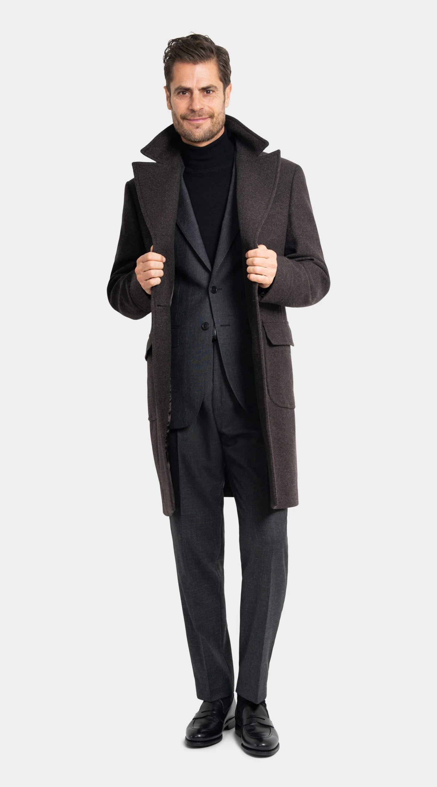 custom made double-breasted Brown Wool and Cashmere Overcoat