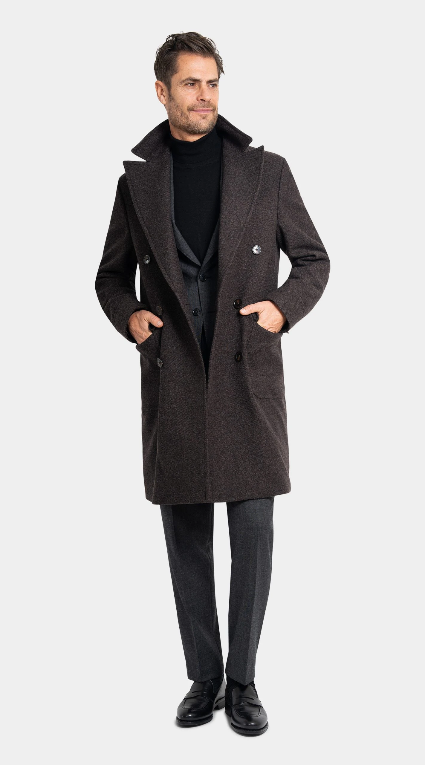 double-breasted Brown Wool and Cashmere Overcoat