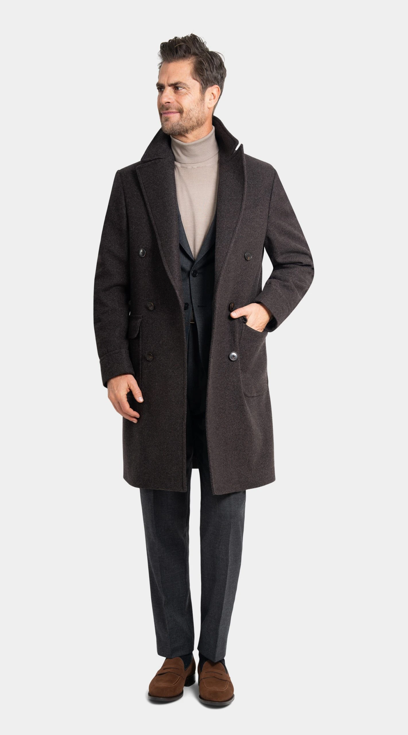 tailored Brown Wool and Cashmere Overcoat