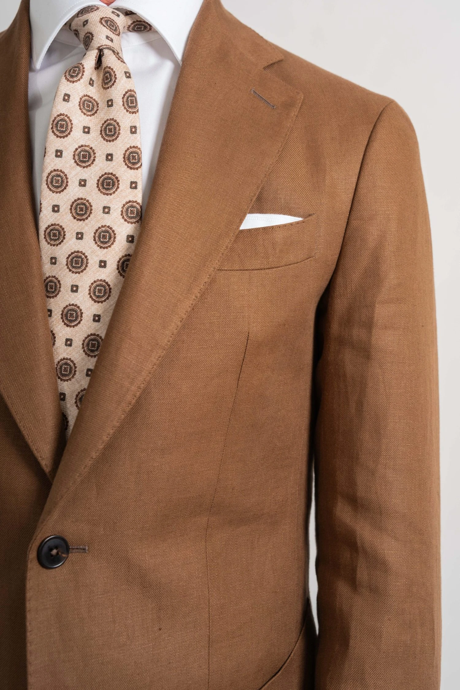 Mond custom made brown irish linen suit