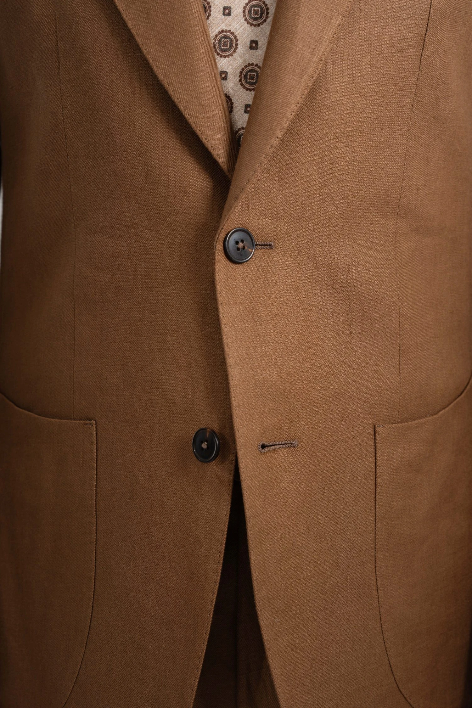 Mond custom made dark tan irish linen suit