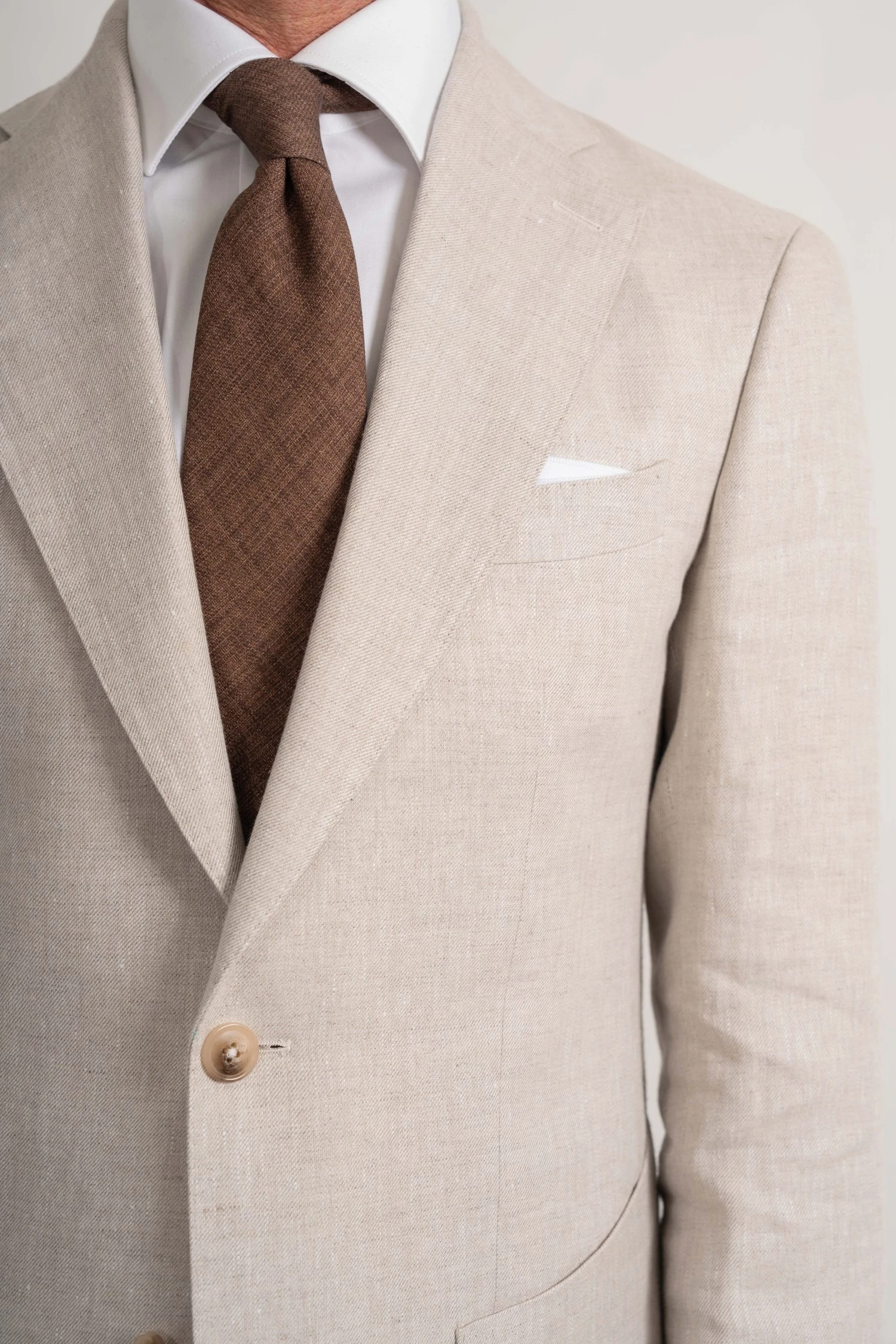 custom made irish linen suit in natural beige