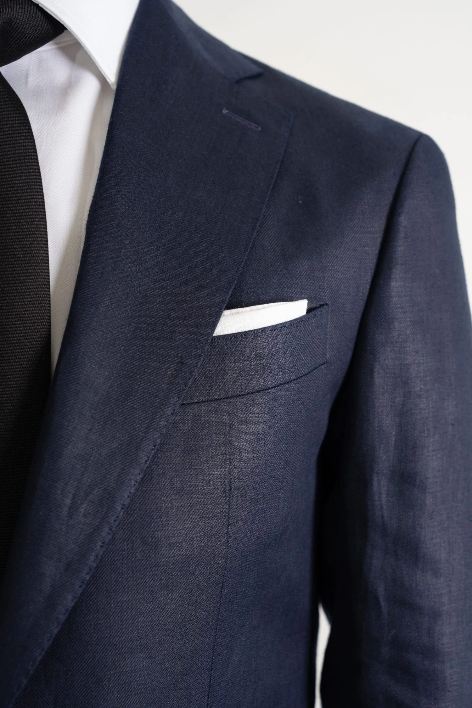 custom made navy blue linen suit