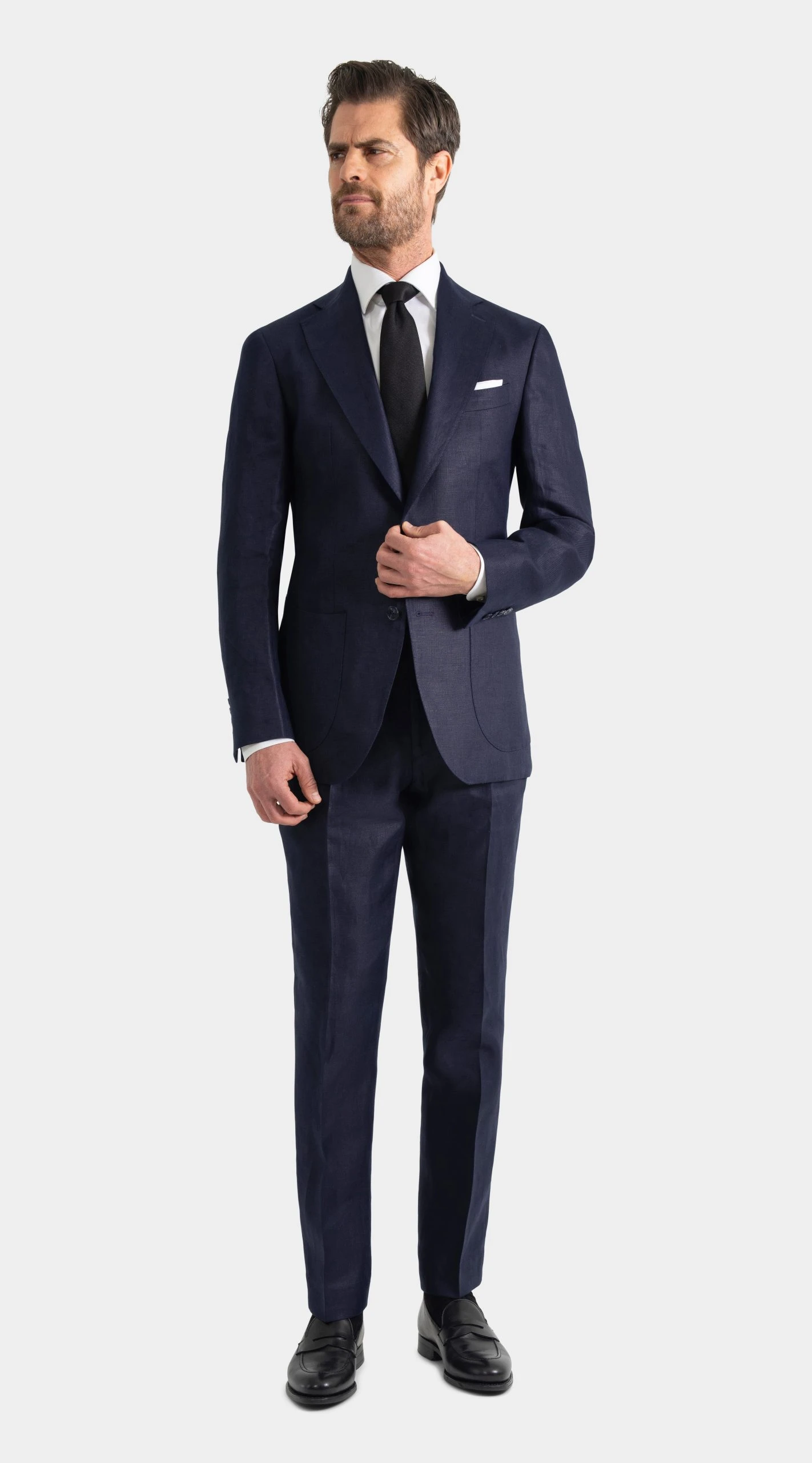 navy irish linen suit